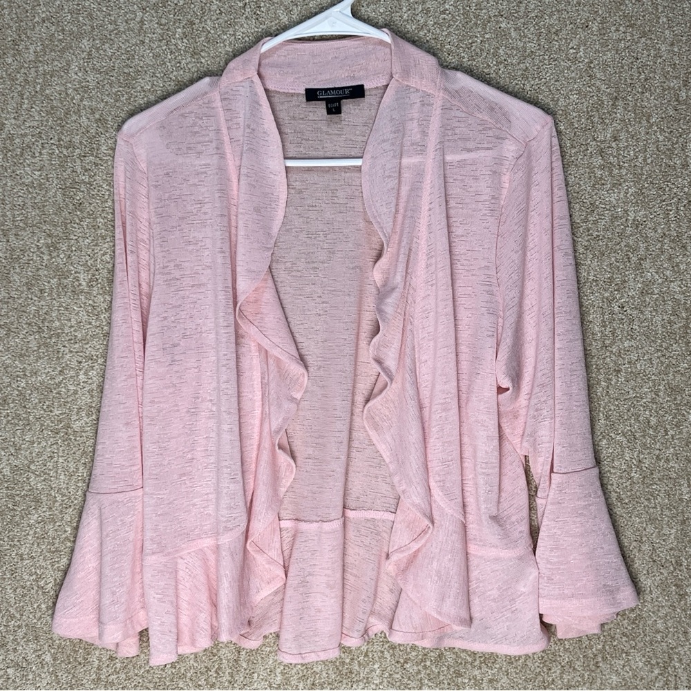 Pink ruffle cardigan bell sleeves soft girl lightweight feminine coquette‎ large